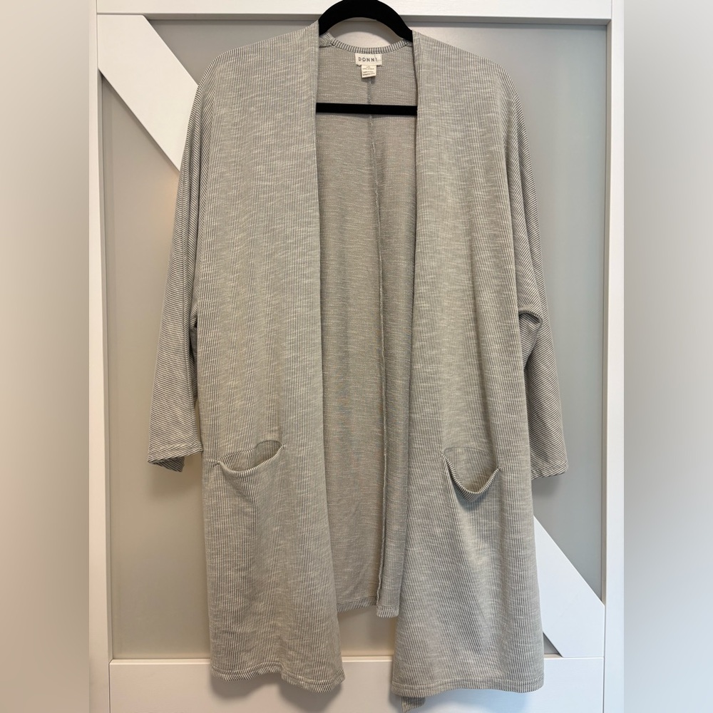 DONNI- Gray Ribbed Open Front Fall Cardigan Sweater One Size